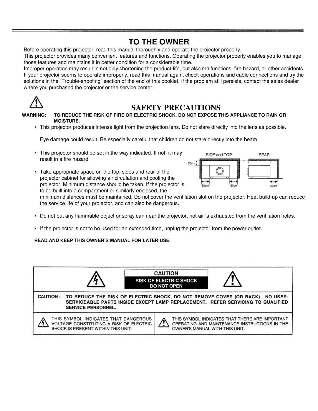 Eiki LC-VC1 owner manual To the Owner 