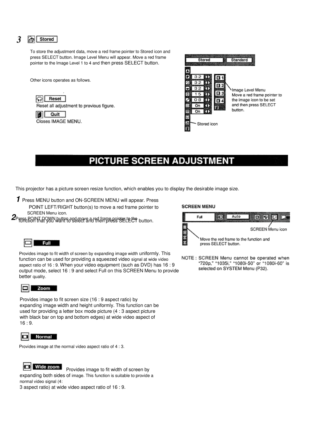 Eiki LC-VC1 Aspect ratio at wide video aspect ratio of 16, Provides image at the normal video aspect ratio of 4 