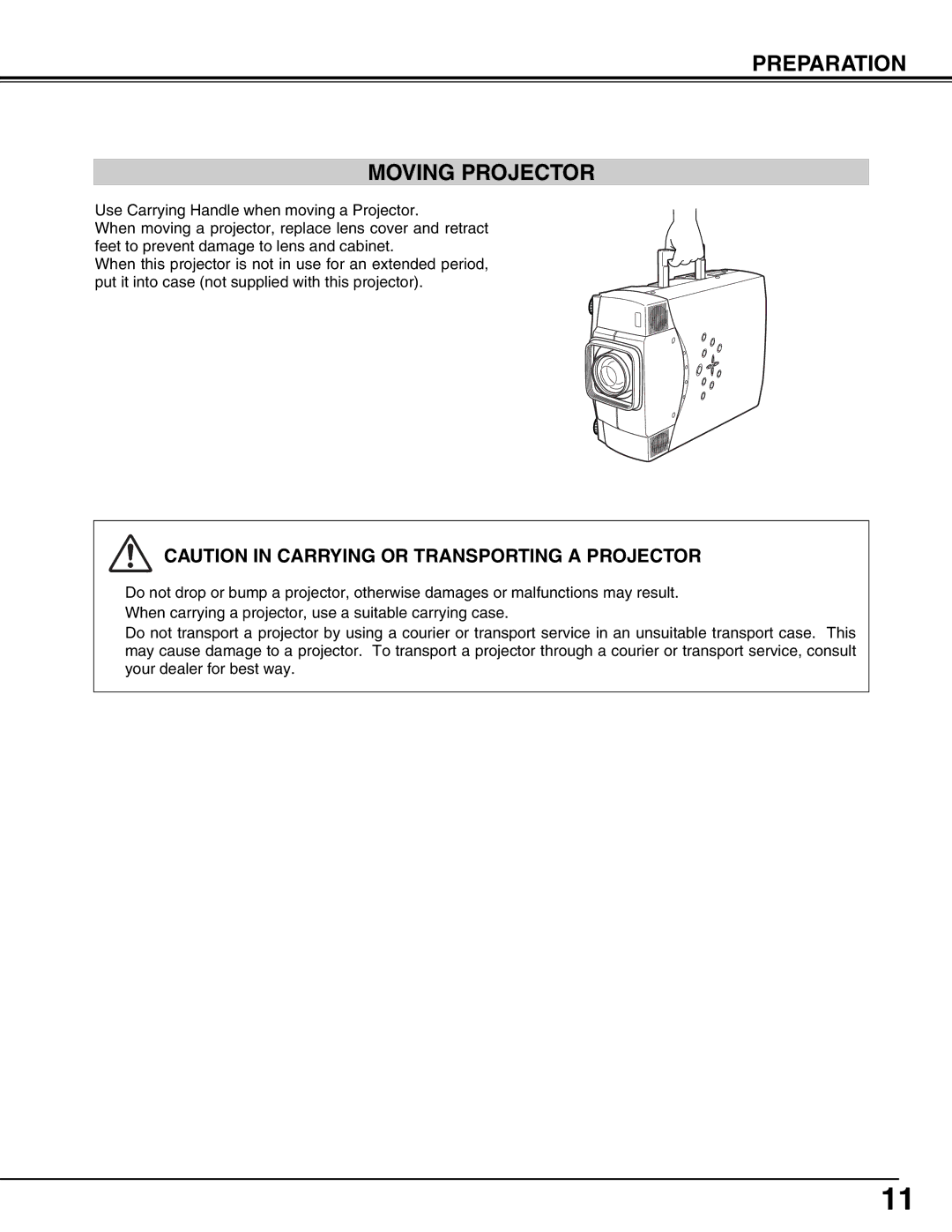 Eiki LC-W3 instruction manual Preparation Moving Projector 