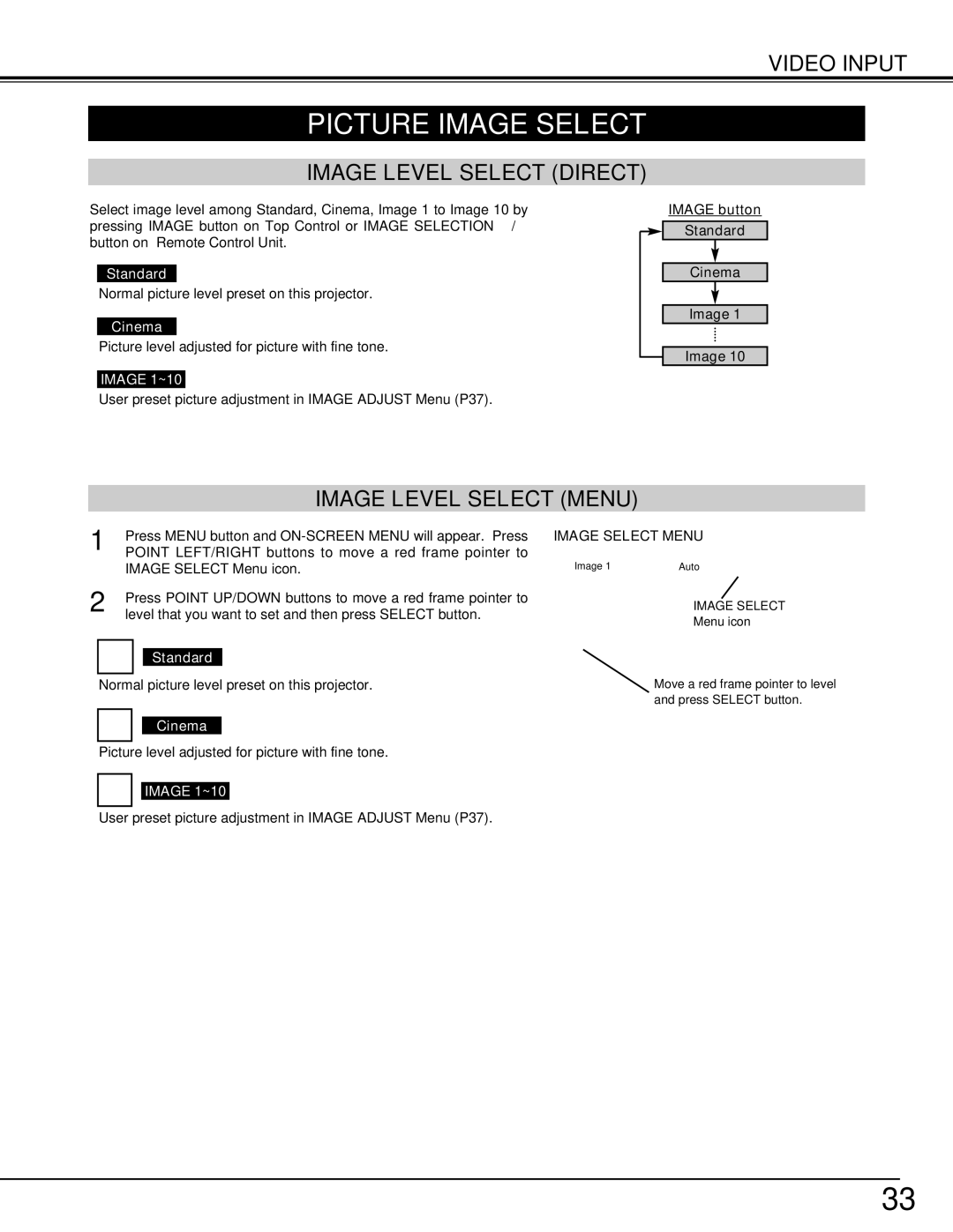 Eiki LC-W3 instruction manual Picture Image Select, Cinema 