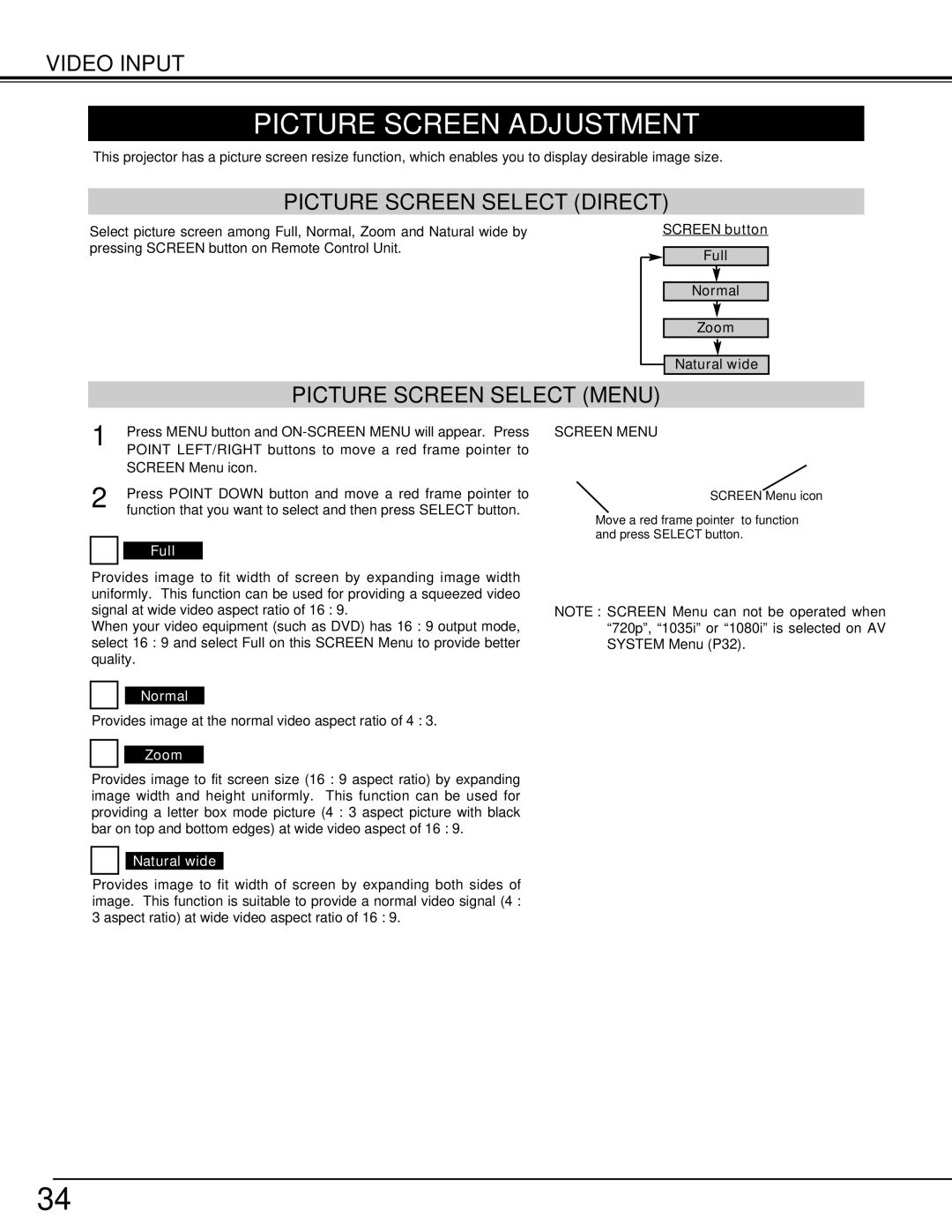 Eiki LC-W3 instruction manual Zoom, Natural wide 