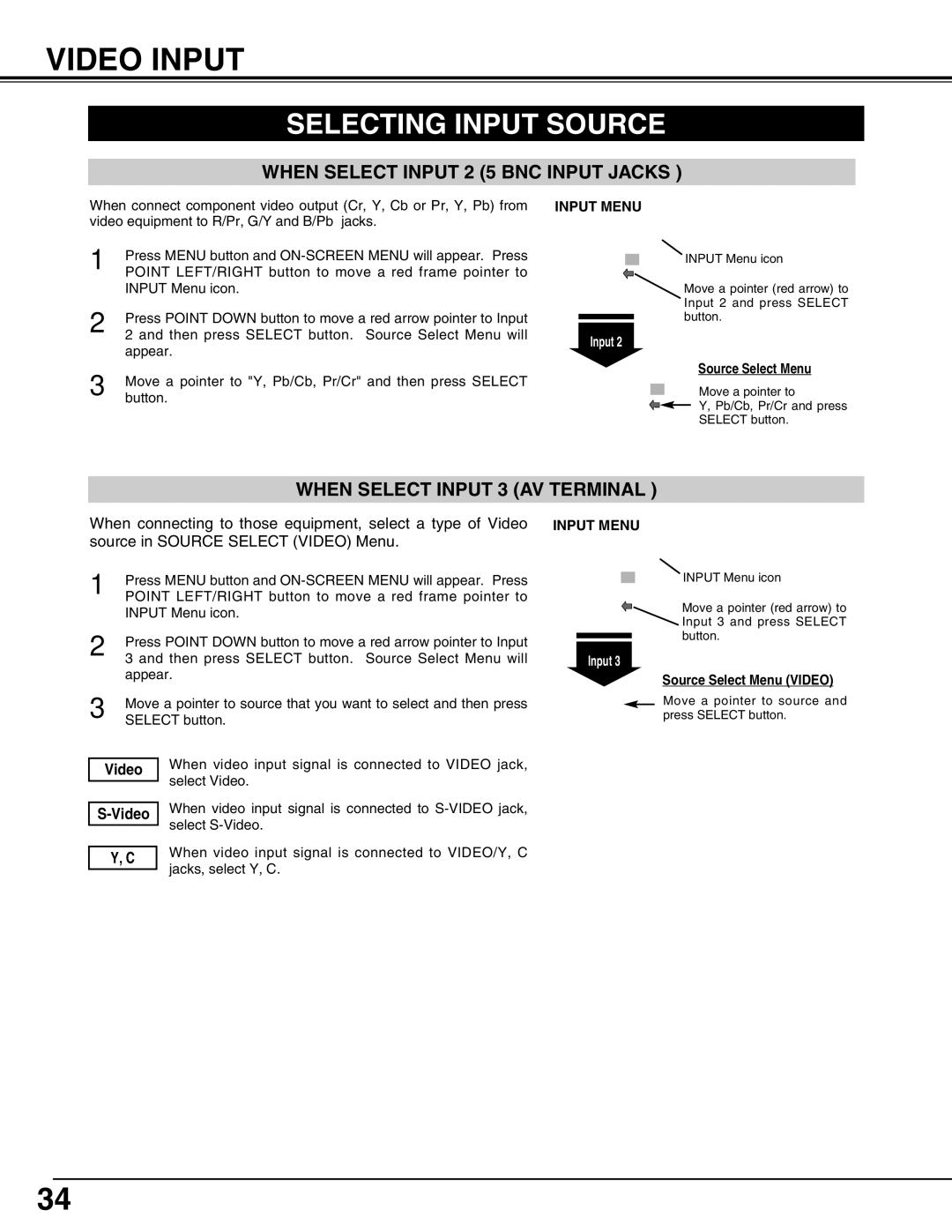 Eiki LC-W4 instruction manual Video Input, When Select Input 3 AV Terminal 