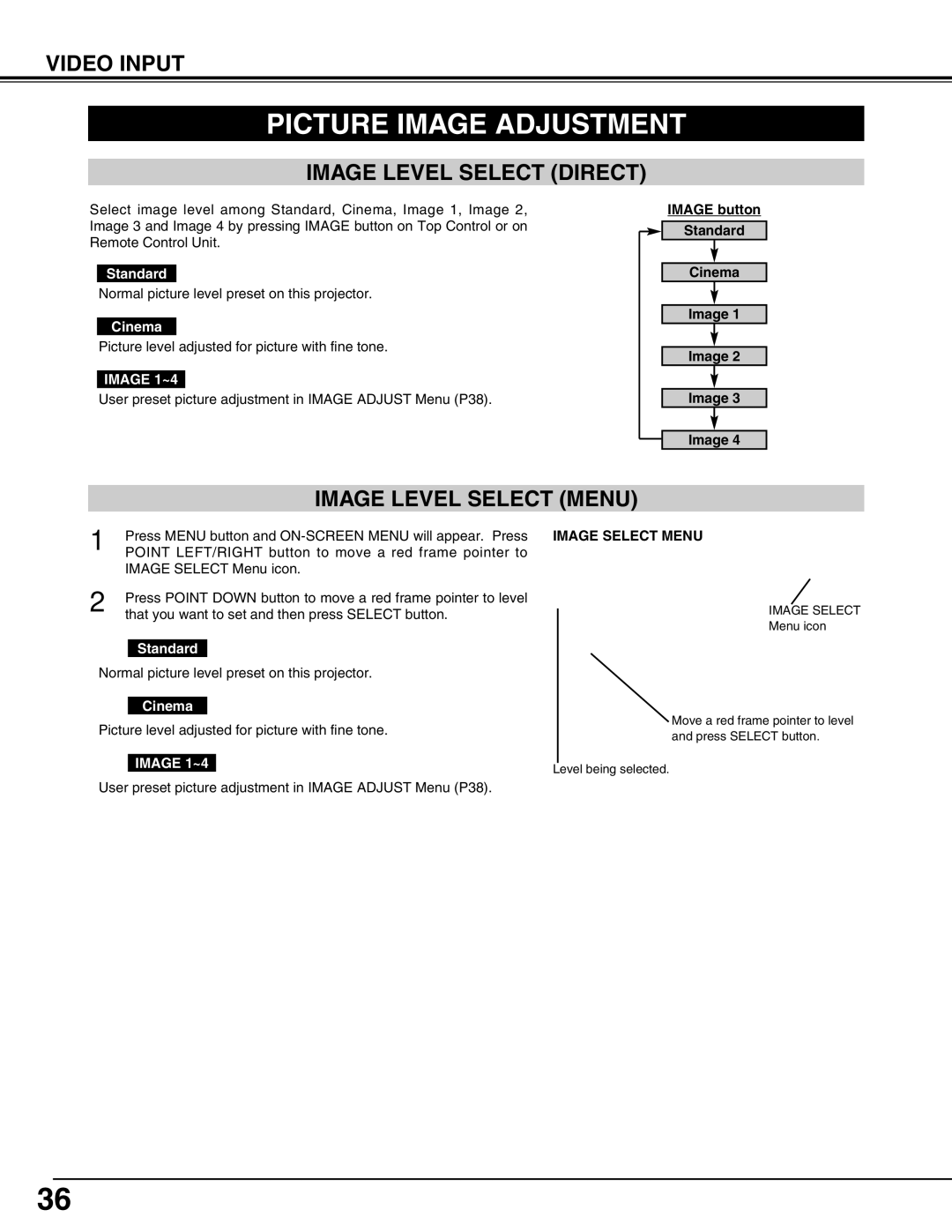 Eiki LC-W4 instruction manual Picture Image Adjustment, Cinema 