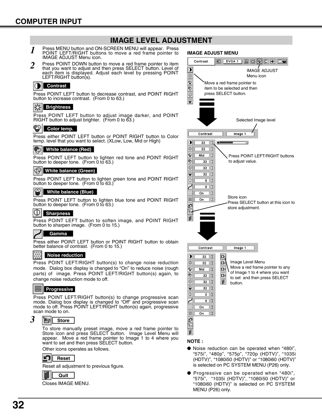 Eiki LC-W4 instruction manual Computer Input Image Level Adjustment, Image Adjust Menu 