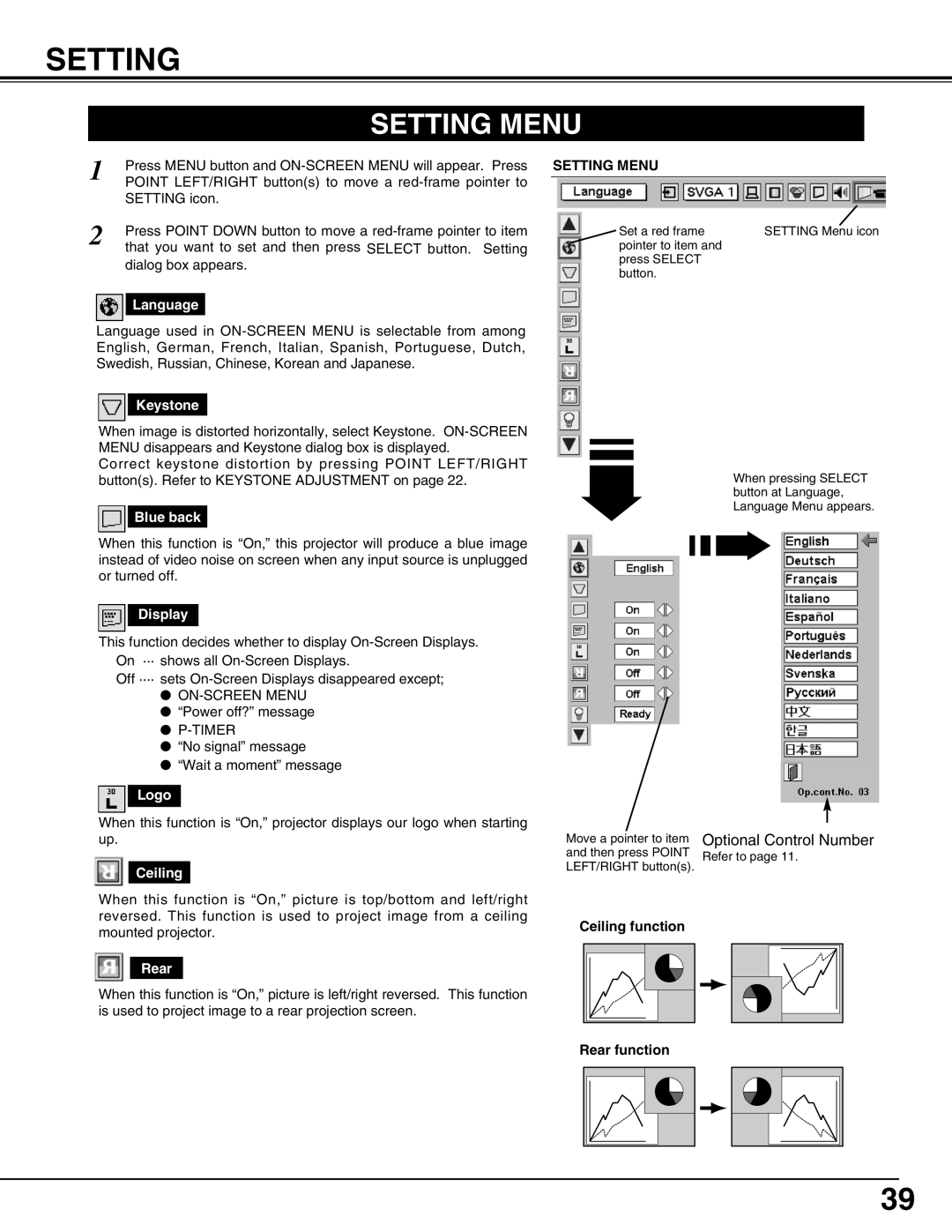 Eiki LC-W4 instruction manual Setting Menu 