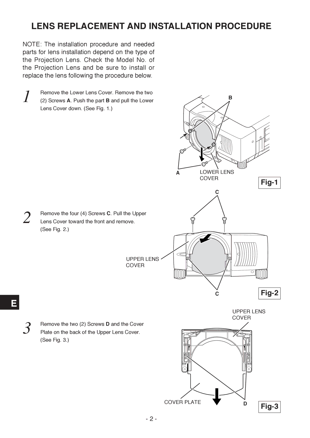 Eiki LC-W4 instruction manual Lens Replacement and Installation Procedure 