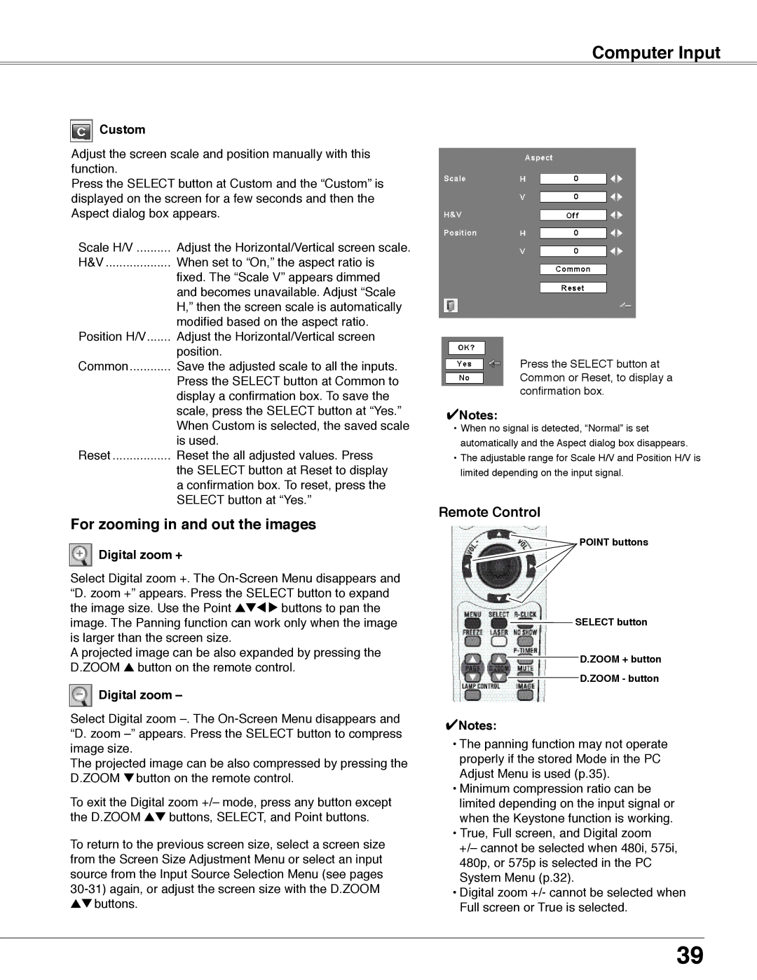 Eiki LC-WB40N owner manual For zooming in and out the images, Custom, Digital zoom + 