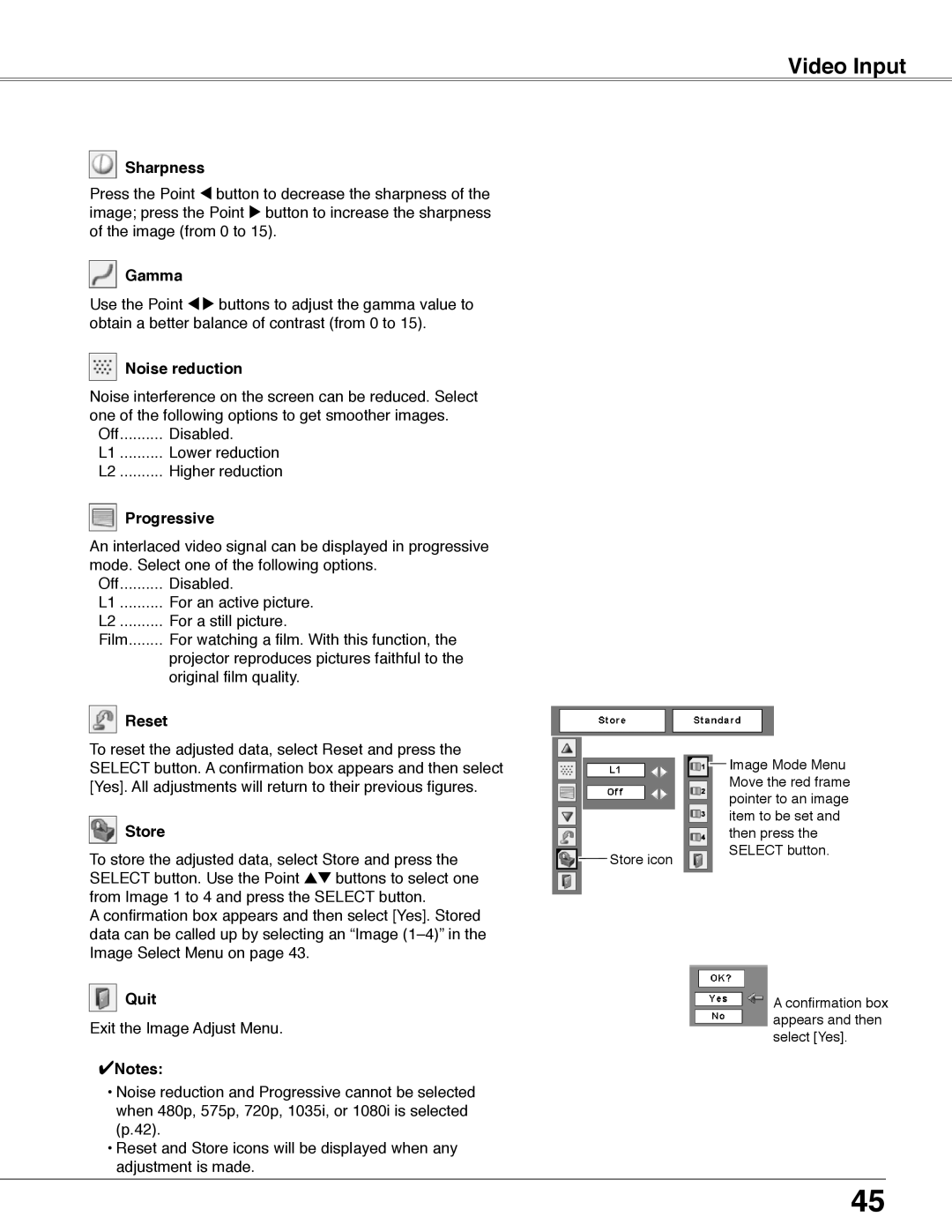 Eiki LC-WB40N owner manual Noise reduction, Progressive 