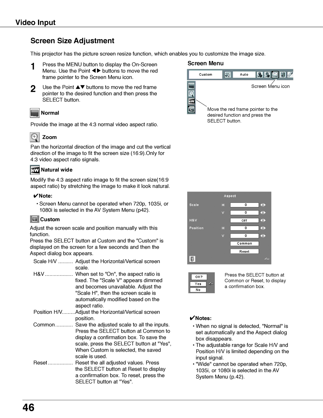 Eiki LC-WB40N owner manual Video Input Screen Size Adjustment, Zoom 