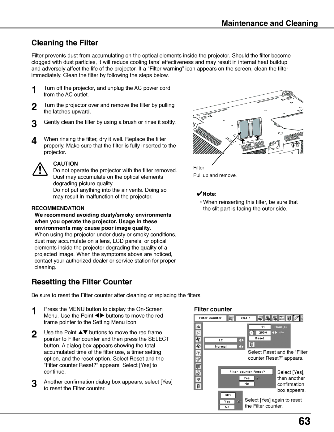 Eiki LC-WB40N owner manual Maintenance and Cleaning 