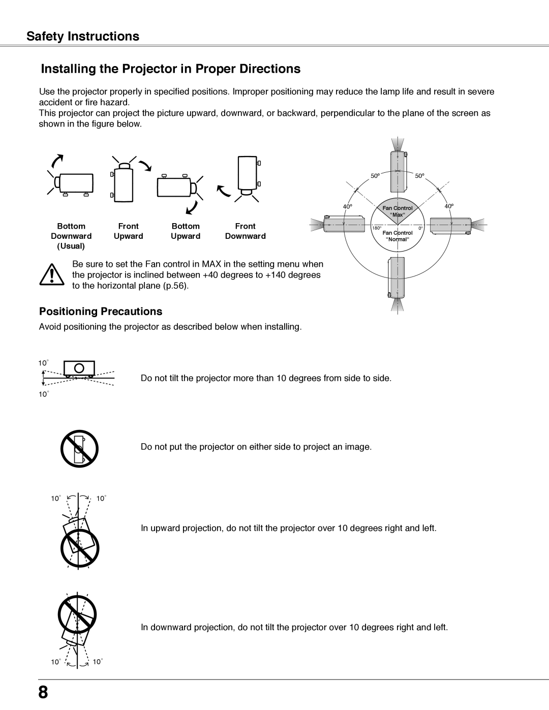 Eiki LC-WB40N owner manual Positioning Precautions 