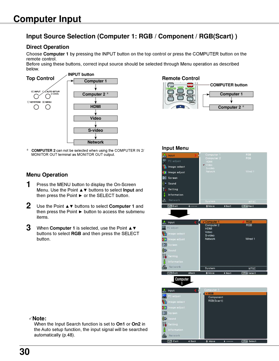 Eiki LC-WB42N owner manual Computer Input, Input Menu 