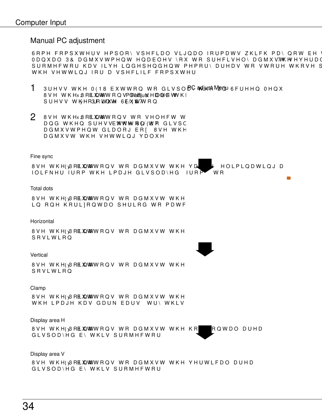 Eiki LC-WB42N owner manual Computer Input Manual PC adjustment 