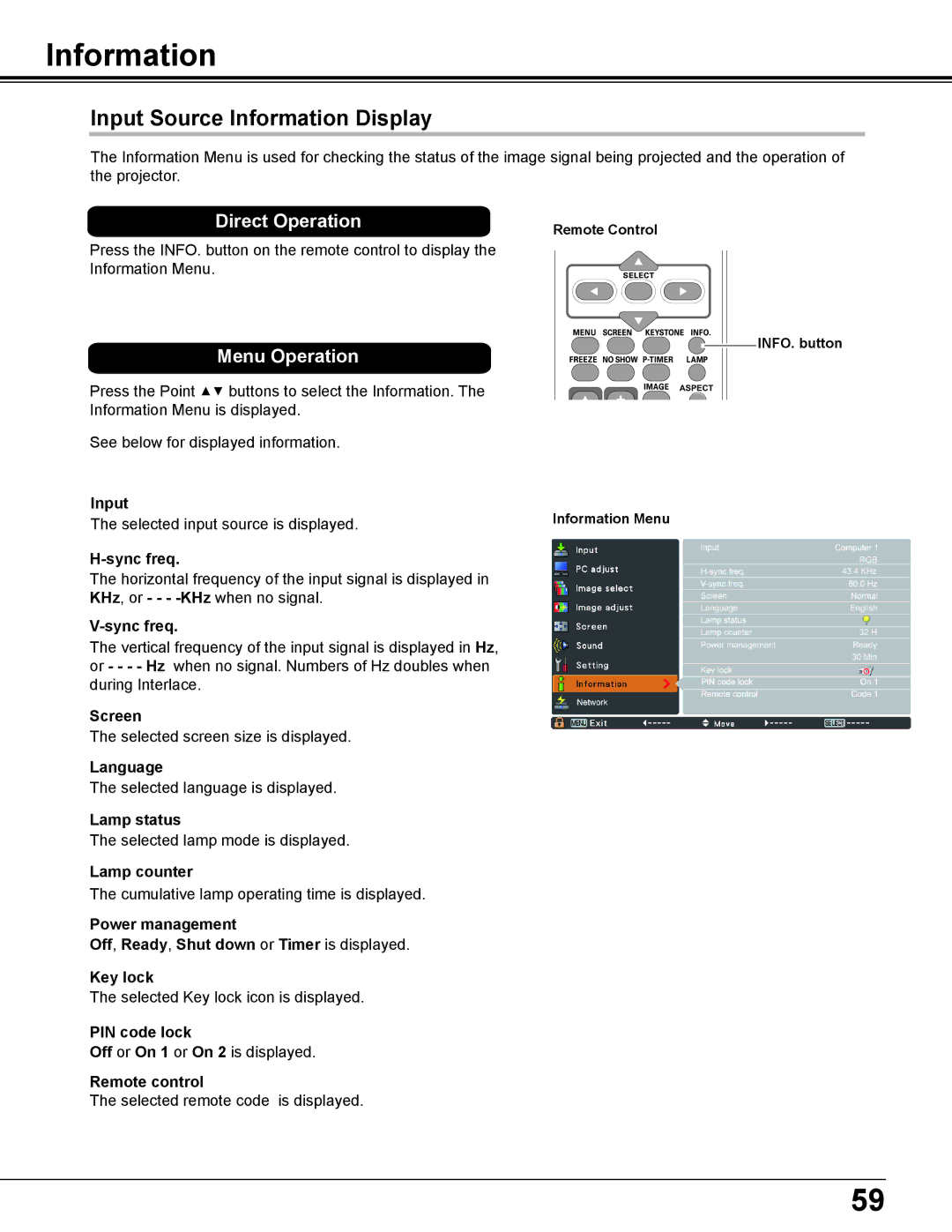 Eiki LC-WS250 owner manual Input Source Information Display 