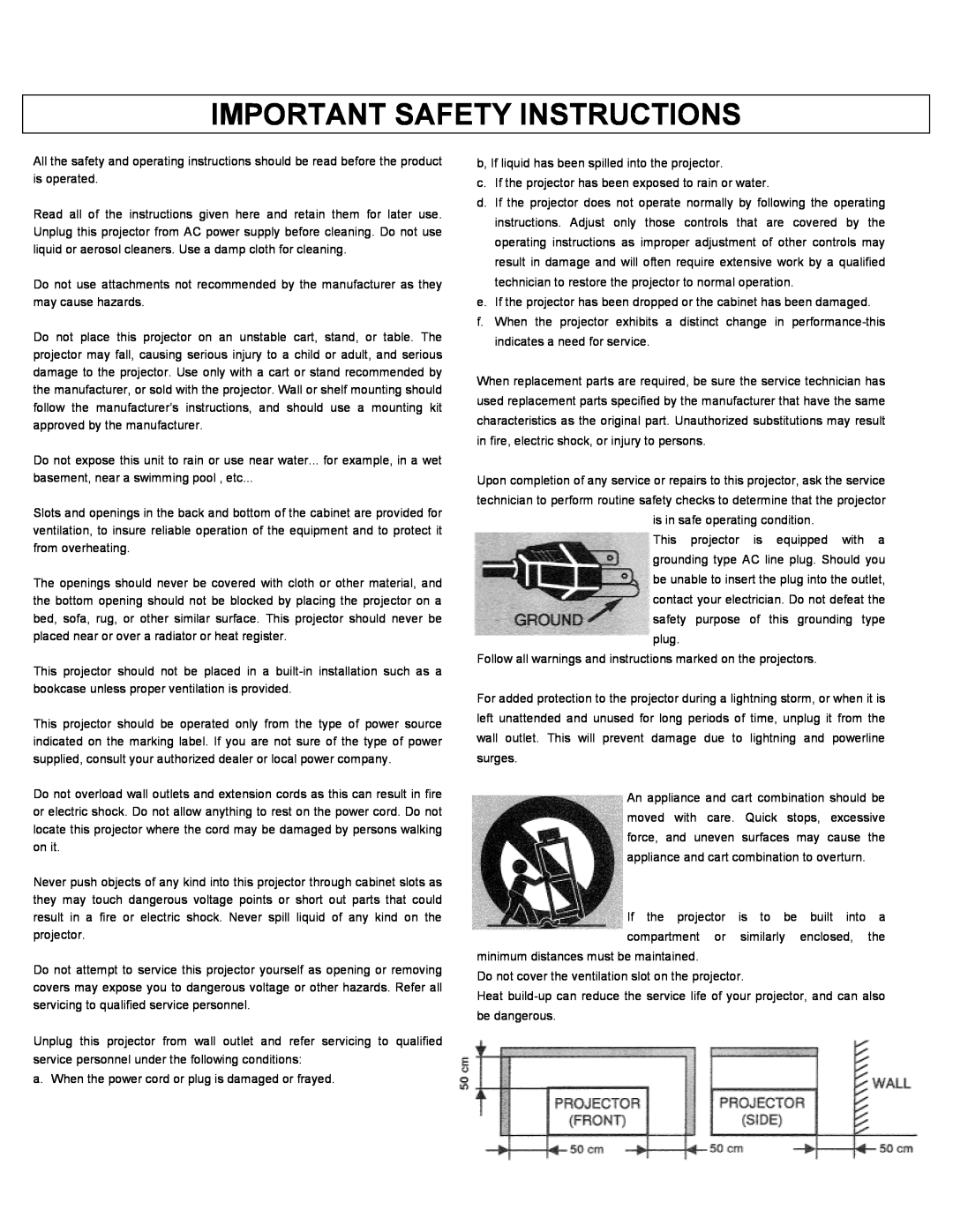 Eiki LC-X1UL, LC-X1UA instruction manual Important Safety Instructions 