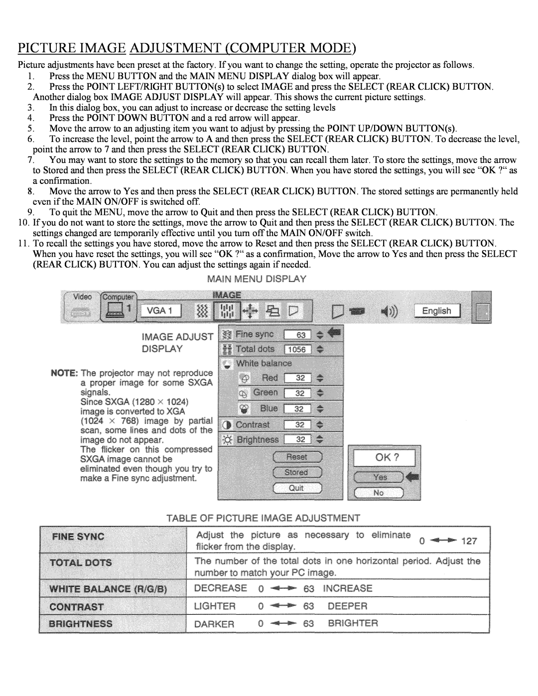 Eiki LC-X1UA, LC-X1UL instruction manual Picture Image Adjustment Computer Mode 