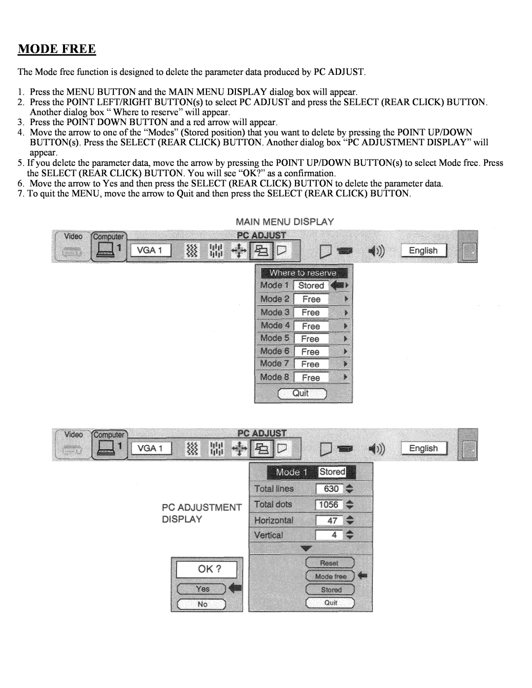 Eiki LC-X1UL, LC-X1UA instruction manual Mode Free 