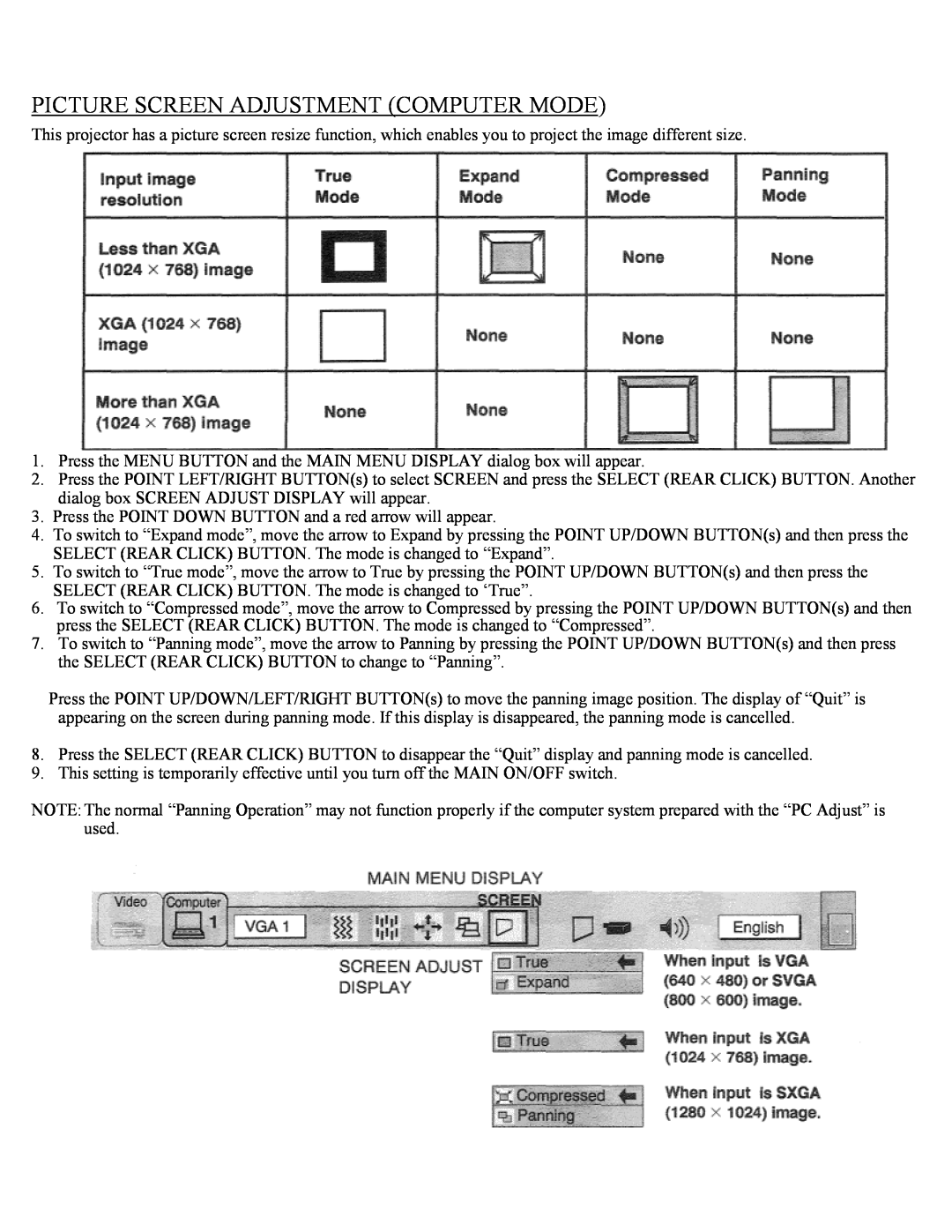 Eiki LC-X1UA, LC-X1UL instruction manual Picture Screen Adjustment Computer Mode 