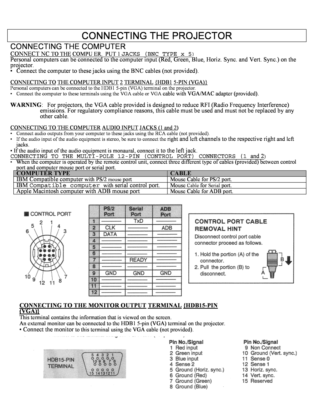 Eiki LC-X1UL, LC-X1UA instruction manual Connecting The Computer, Connecting The Projector 