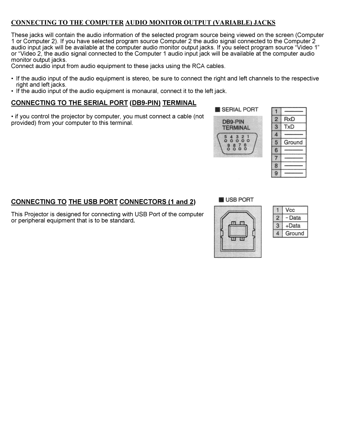 Eiki LC-X1UA, LC-X1UL instruction manual Connecting to the Serial Port DB9-PIN Terminal 