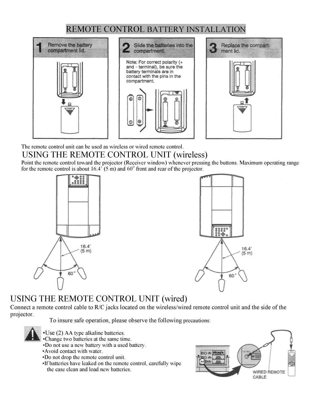 Eiki LC-X1UL, LC-X1UA instruction manual Using the Remote Control Unit wireless 