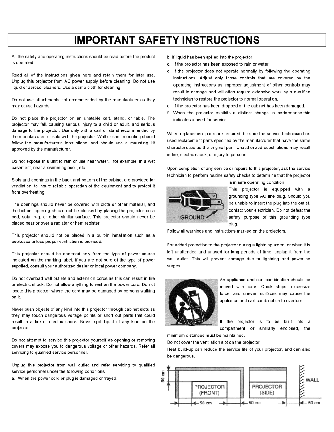 Eiki LC-X1UL, LC-X1UA instruction manual Important Safety Instructions 