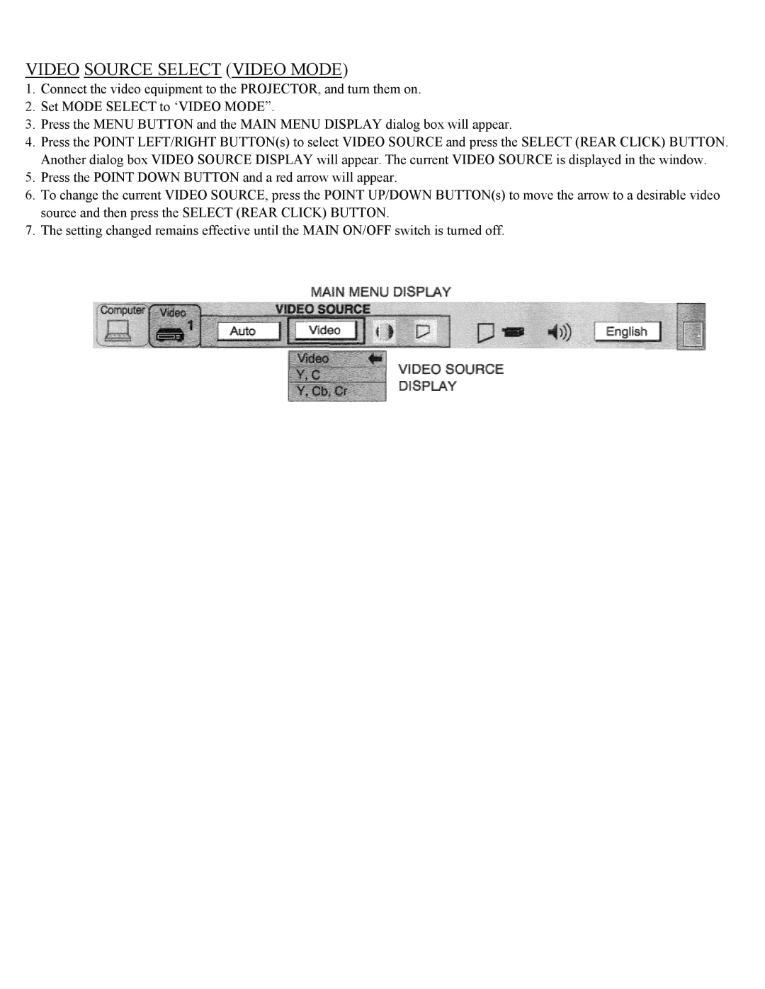 Eiki LC-X1UA, LC-X1UL instruction manual Video Source Select Video Mode 