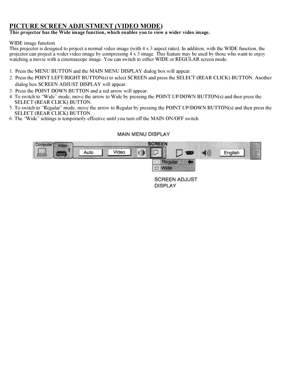 Eiki LC-X1UA, LC-X1UL instruction manual Picture Screen Adjustment Video Mode 