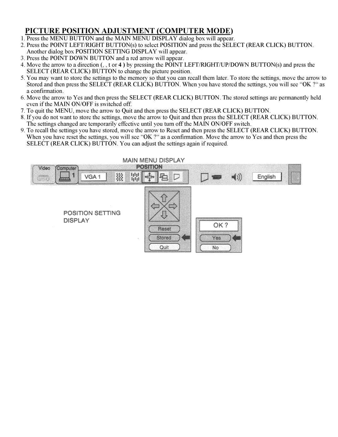 Eiki LC-X1UL, LC-X1UA instruction manual Picture Position Adjustment Computer Mode 