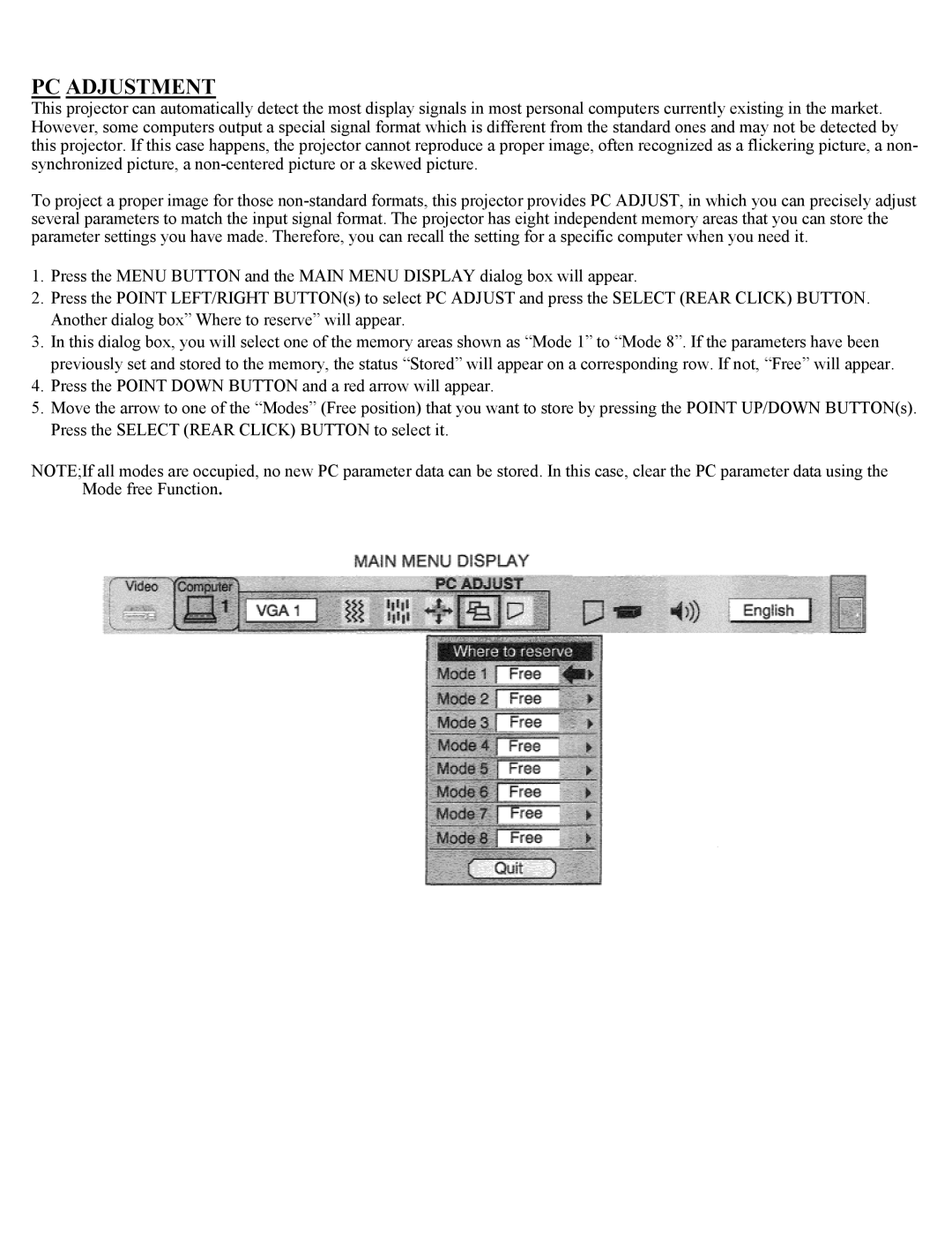 Eiki LC-X1UA, LC-X1UL instruction manual PC Adjustment 