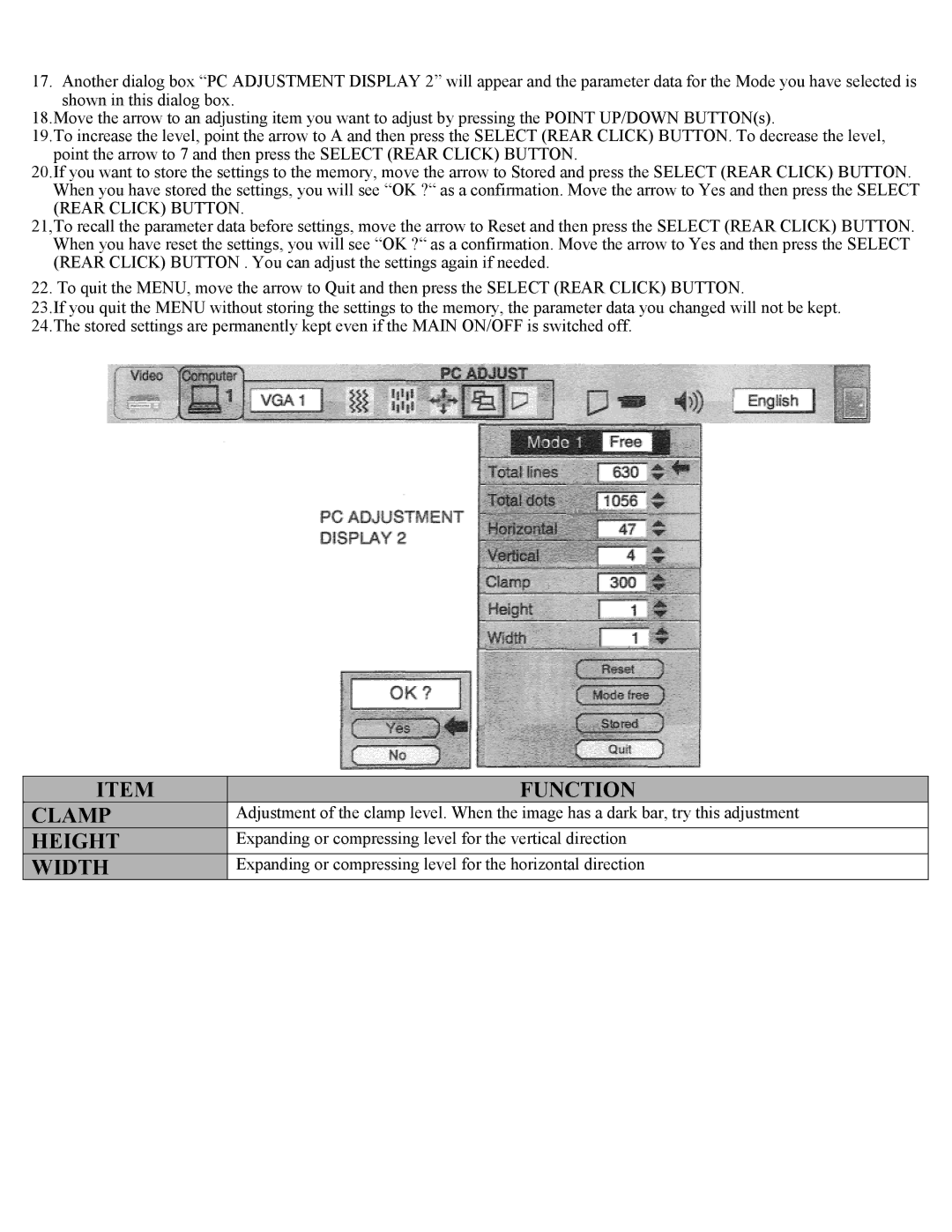 Eiki LC-X1UA, LC-X1UL instruction manual Clamp, Height, Width 