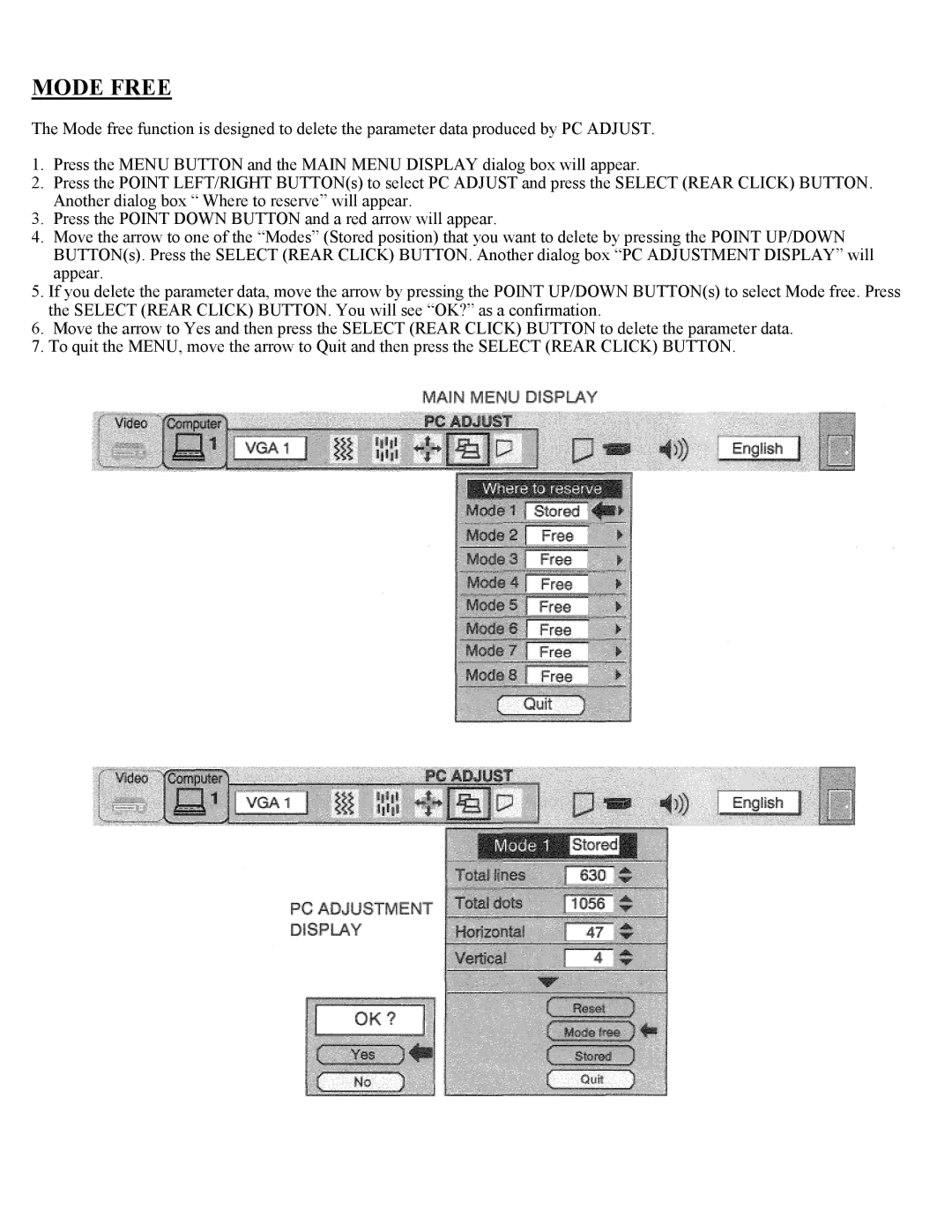 Eiki LC-X1UL, LC-X1UA instruction manual Mode Free 