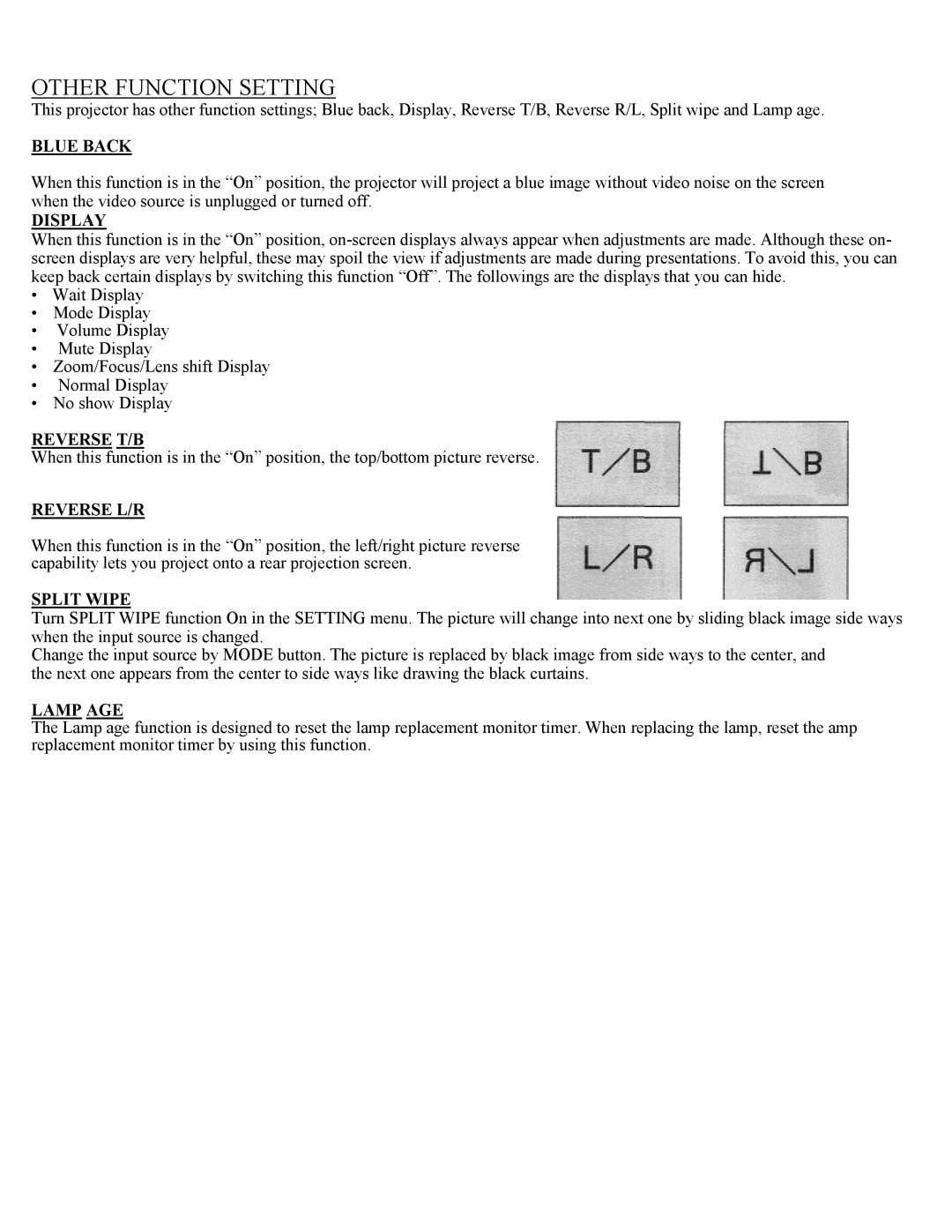 Eiki LC-X1UL, LC-X1UA instruction manual Other Function Setting 