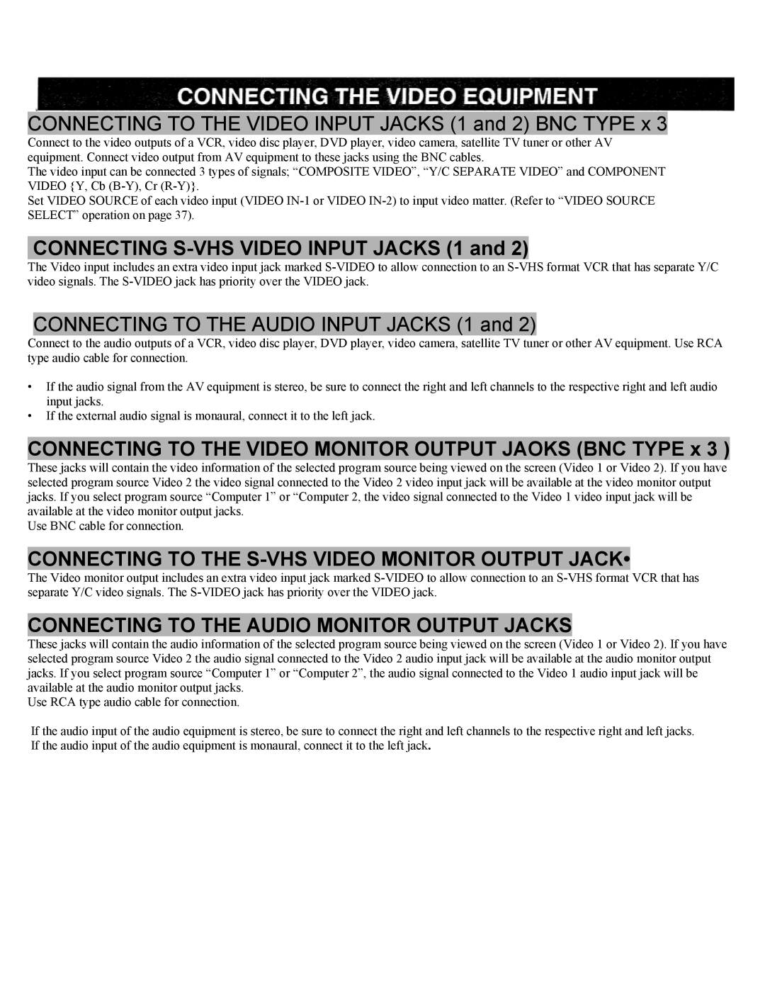 Eiki LC-X2UL instruction manual Connecting to the S-VHS Video Monitor Output Jack 