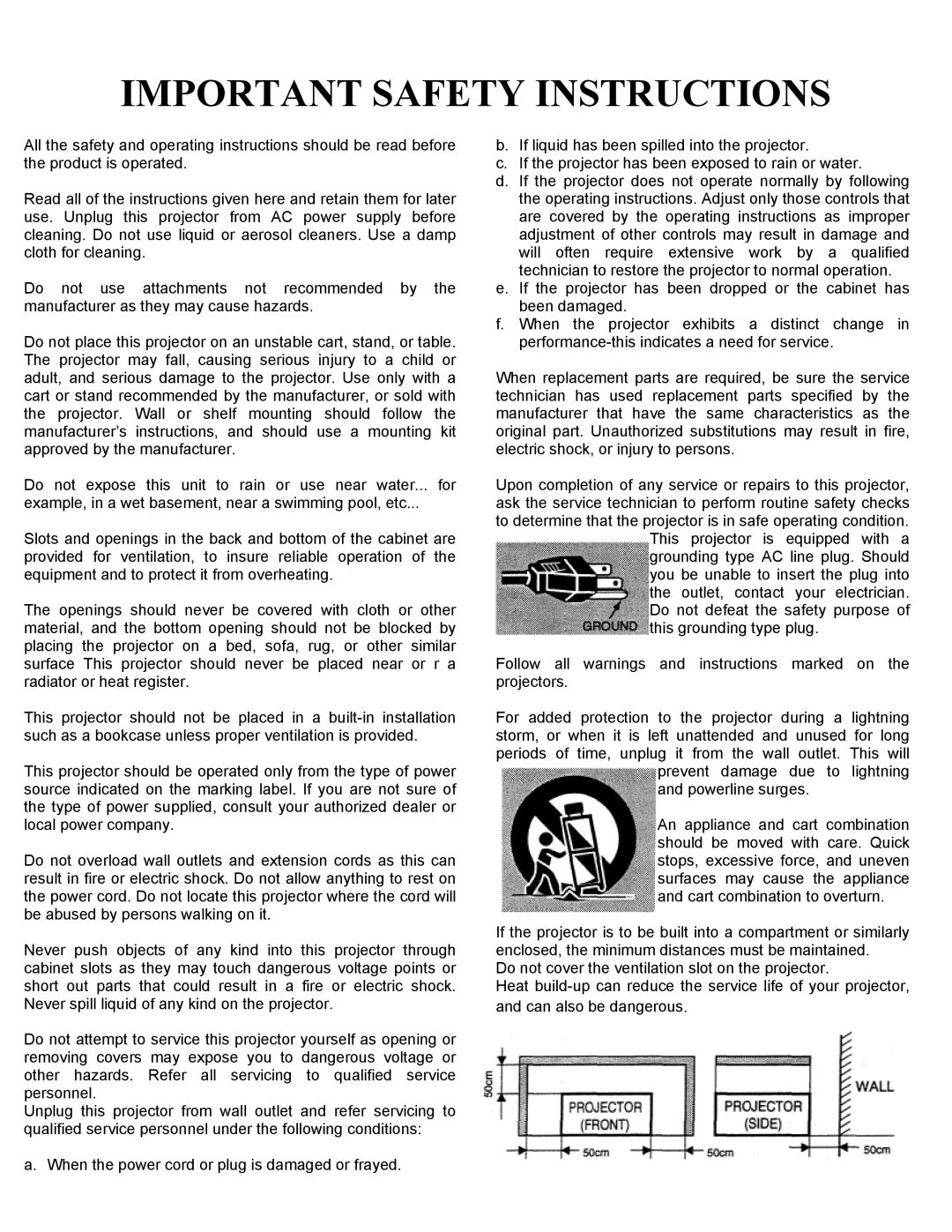 Eiki LC-X2UL instruction manual Important Safety Instructions 