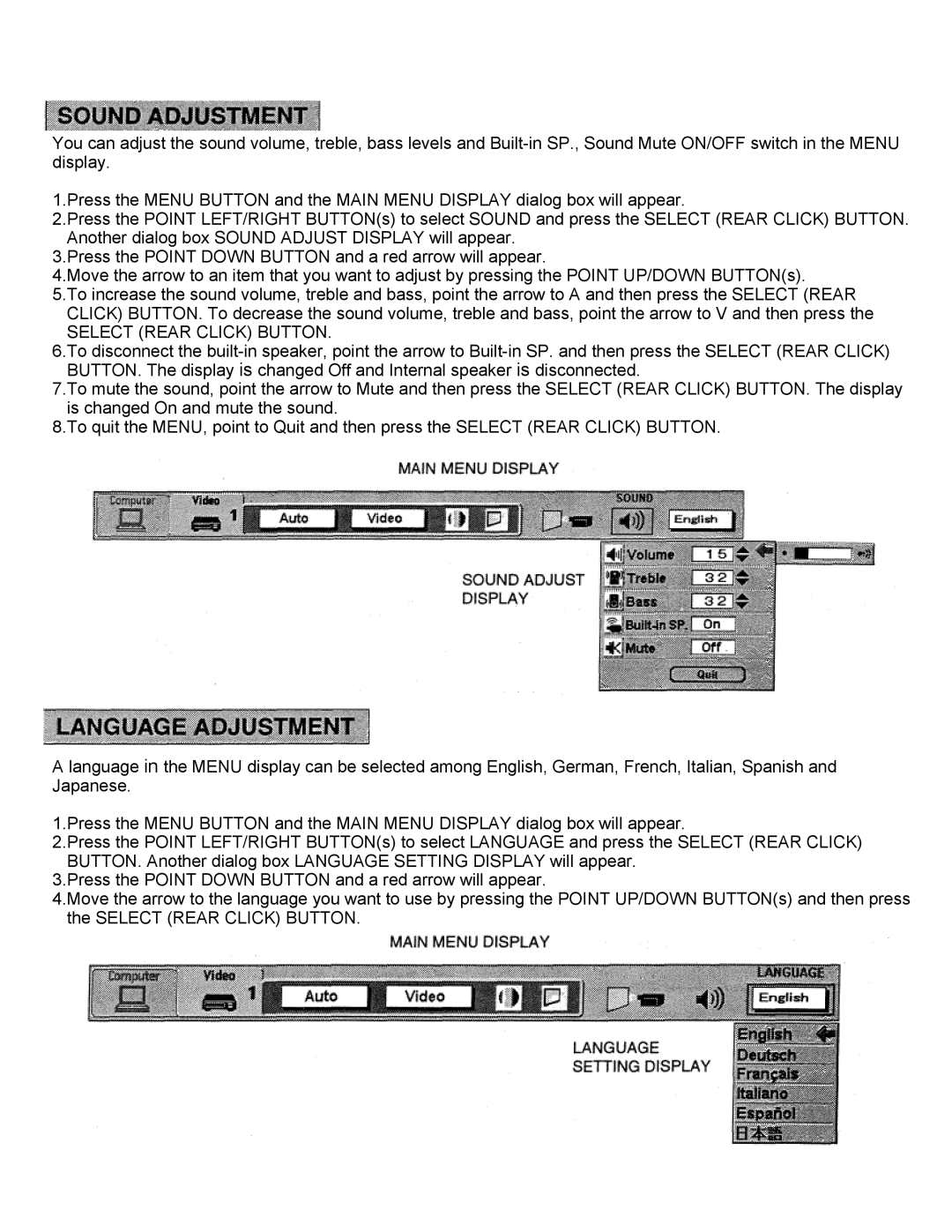 Eiki LC-X2UL instruction manual Select Rear Click Button 