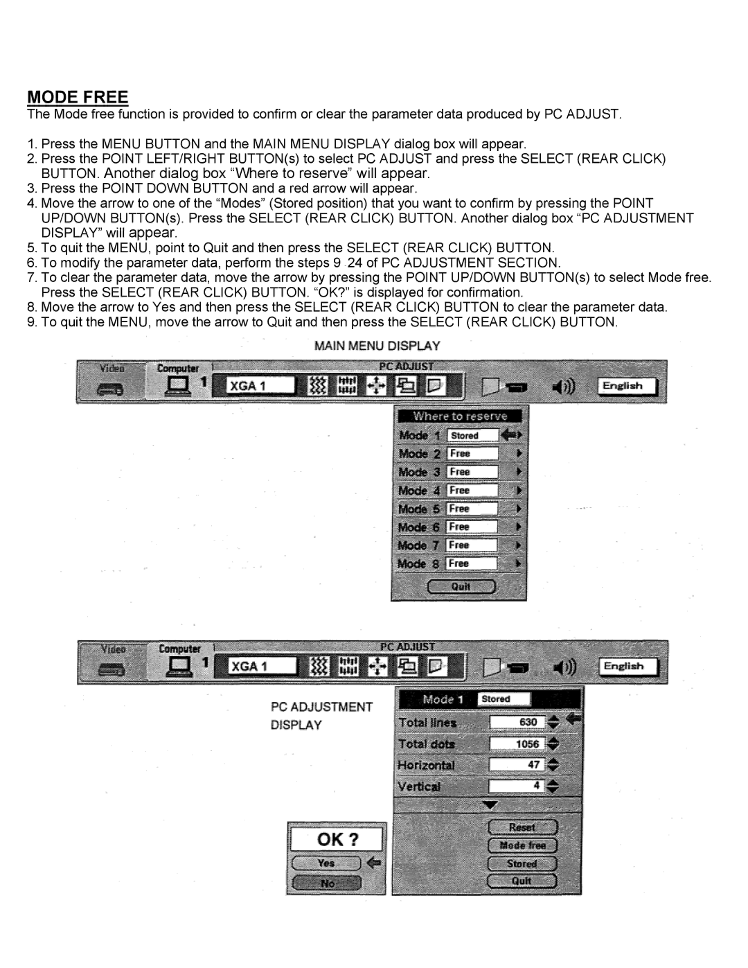 Eiki LC-X2UL instruction manual Mode Free 