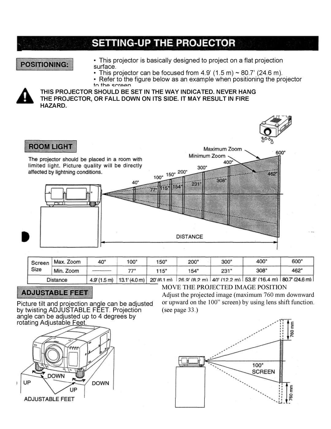 Eiki LC-X2UL instruction manual Move the Projected Image Position 