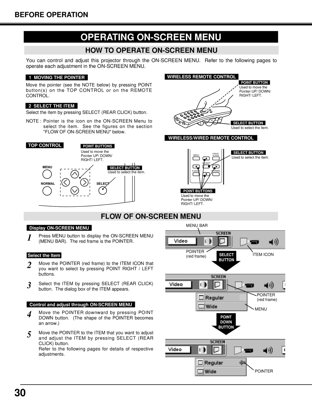 Eiki LC-X3/X3L instruction manual Operating ON-SCREEN Menu, HOW to Operate ON-SCREEN Menu, Flow of ON-SCREEN Menu 