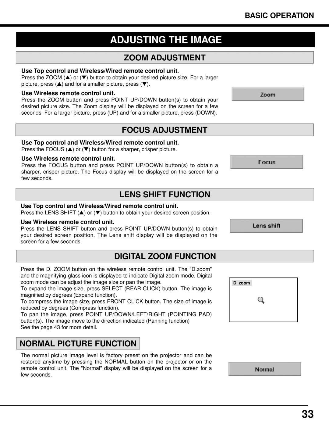 Eiki LC-X3/X3L instruction manual Adjusting the Image 