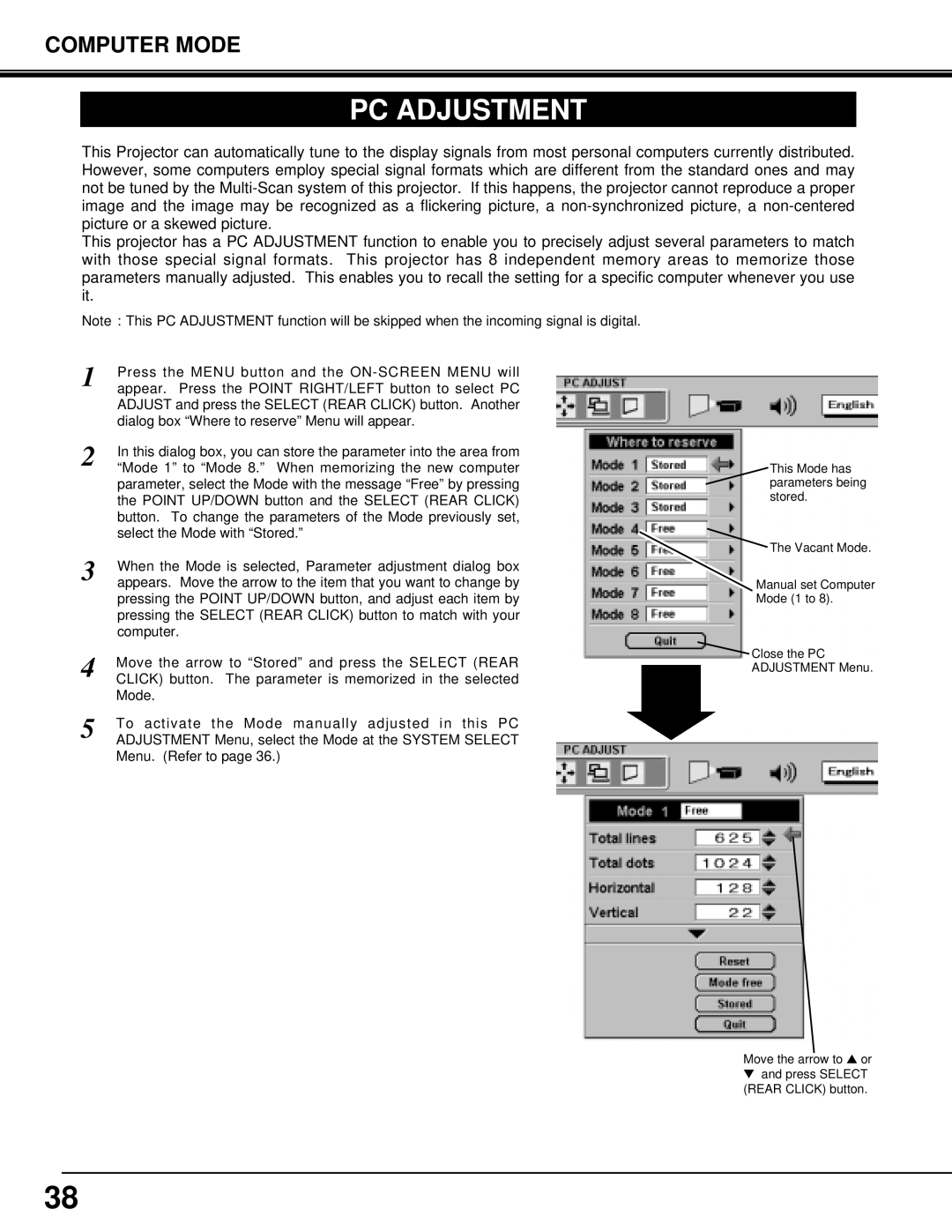 Eiki LC-X3/X3L instruction manual PC Adjustment 