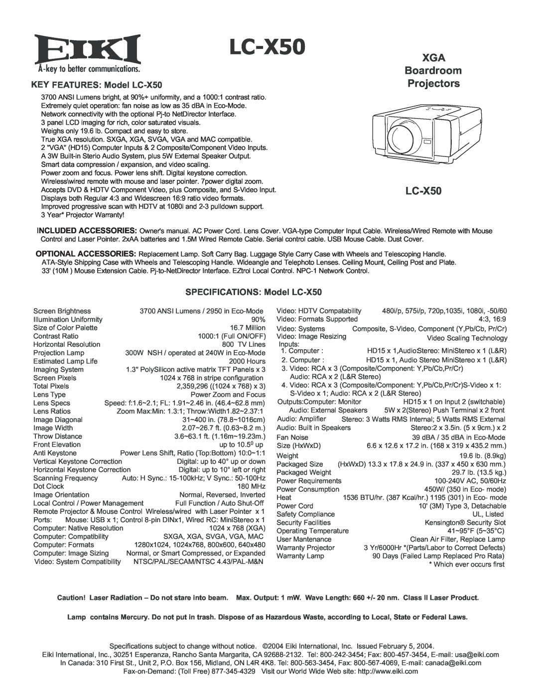 Eiki instruction manual MODEL LC-X50 