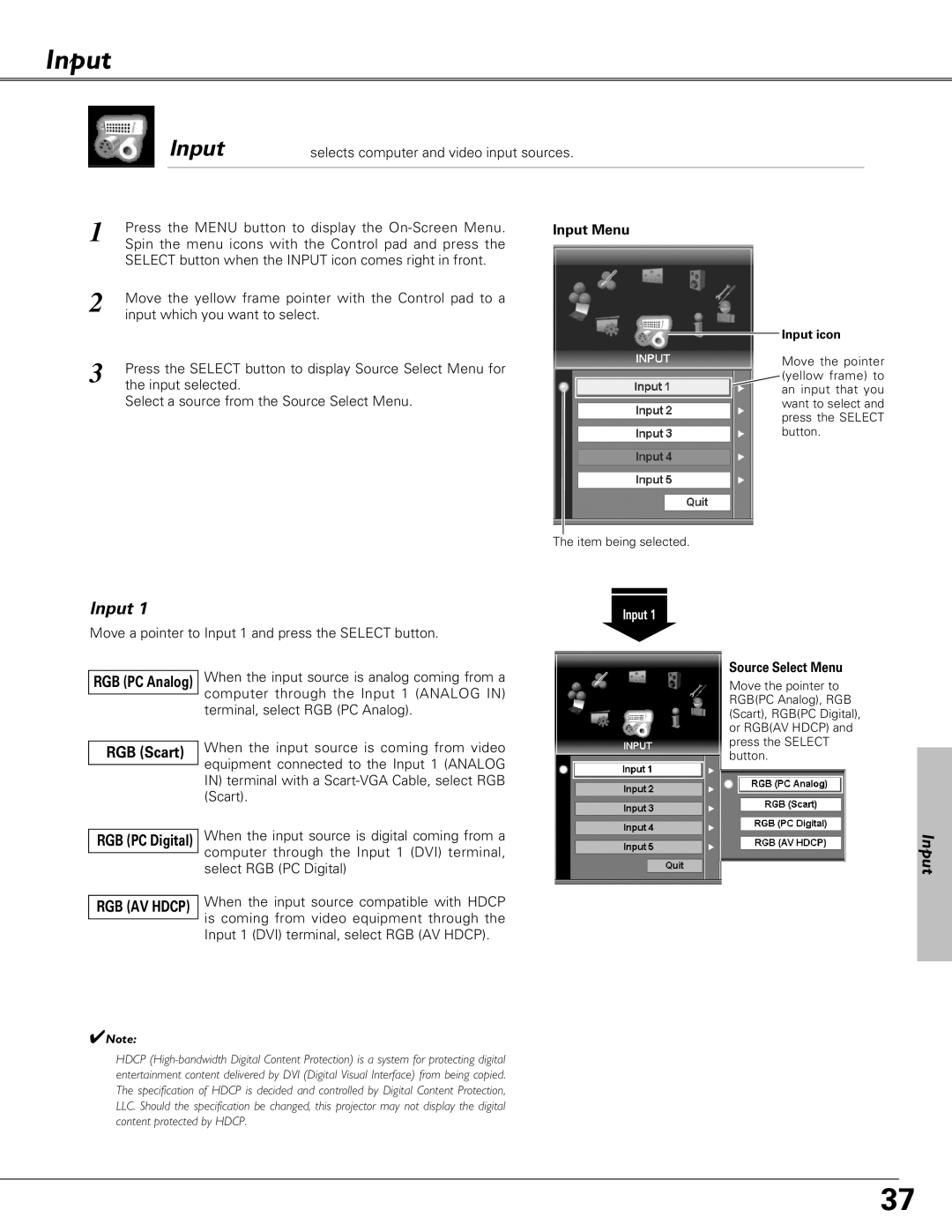 Eiki LC-SX6, LC-X6 owner manual Input, RGB Scart 