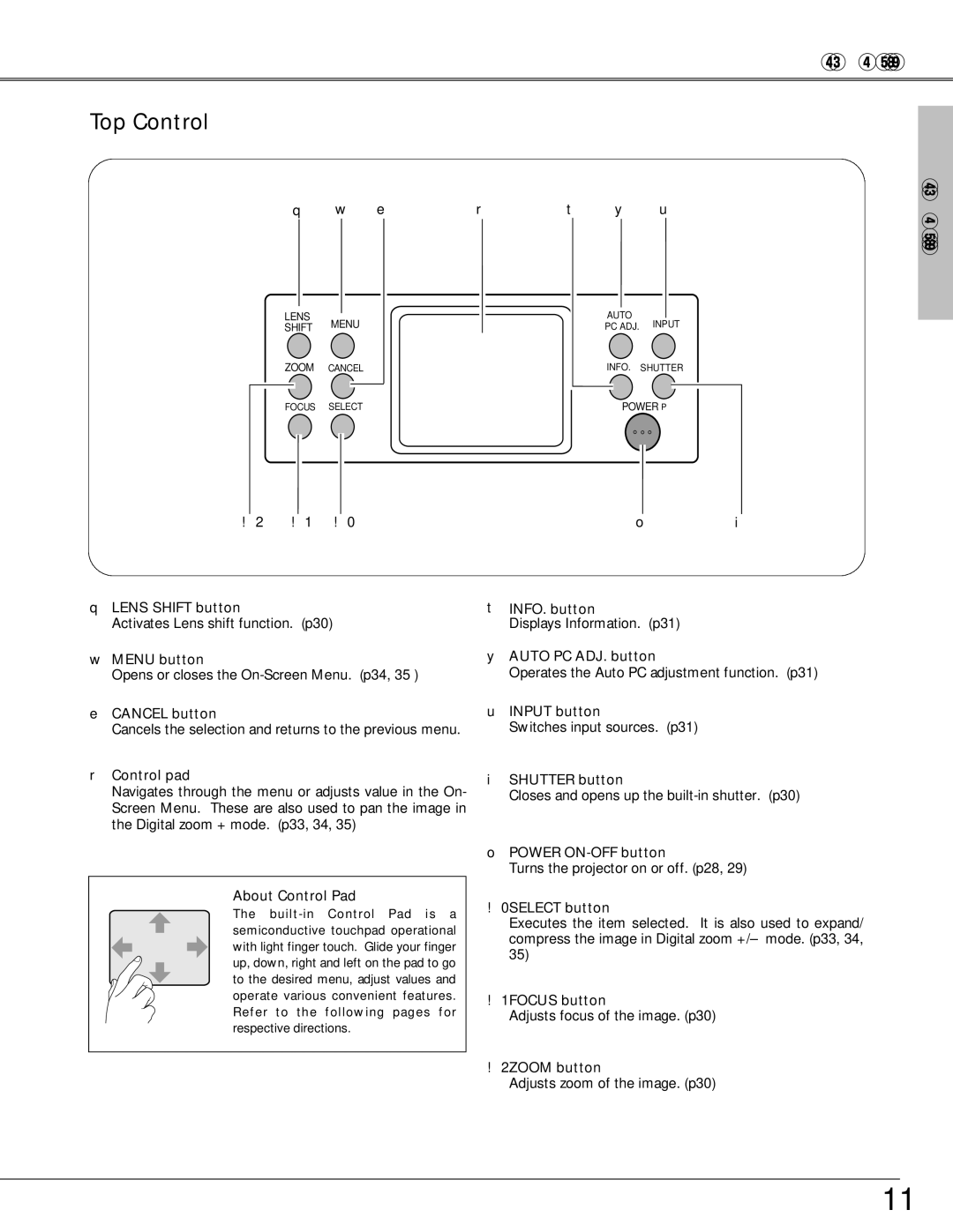 Eiki LC-SX6, LC-X6 owner manual Top Control, About Control Pad 