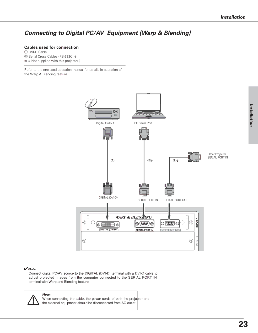 Eiki LC-SX6, LC-X6 owner manual Connecting to Digital PC/AV Equipment Warp & Blending 