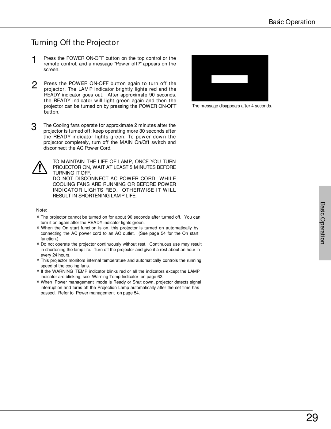 Eiki LC-SX6, LC-X6 owner manual Turning Off the Projector 