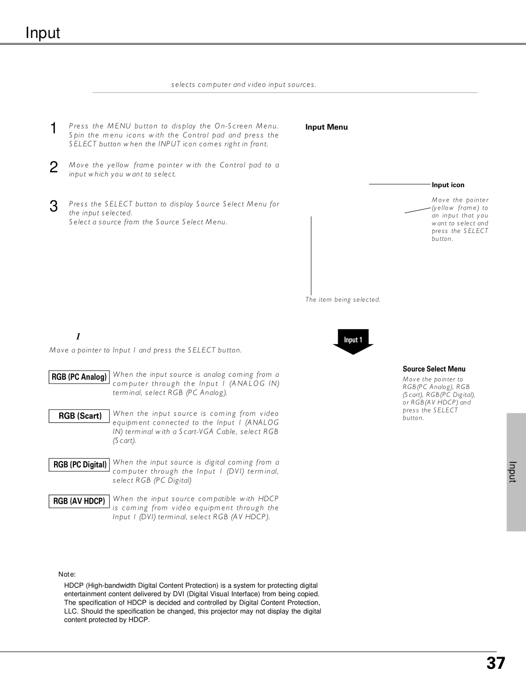 Eiki LC-SX6, LC-X6 owner manual Input, RGB Scart 