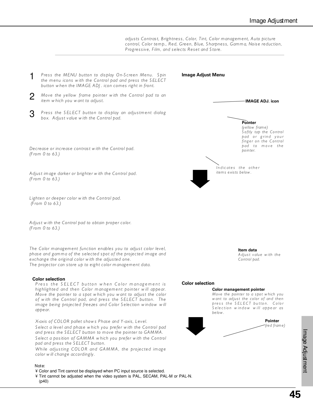 Eiki LC-SX6, LC-X6 owner manual Image Adjust 