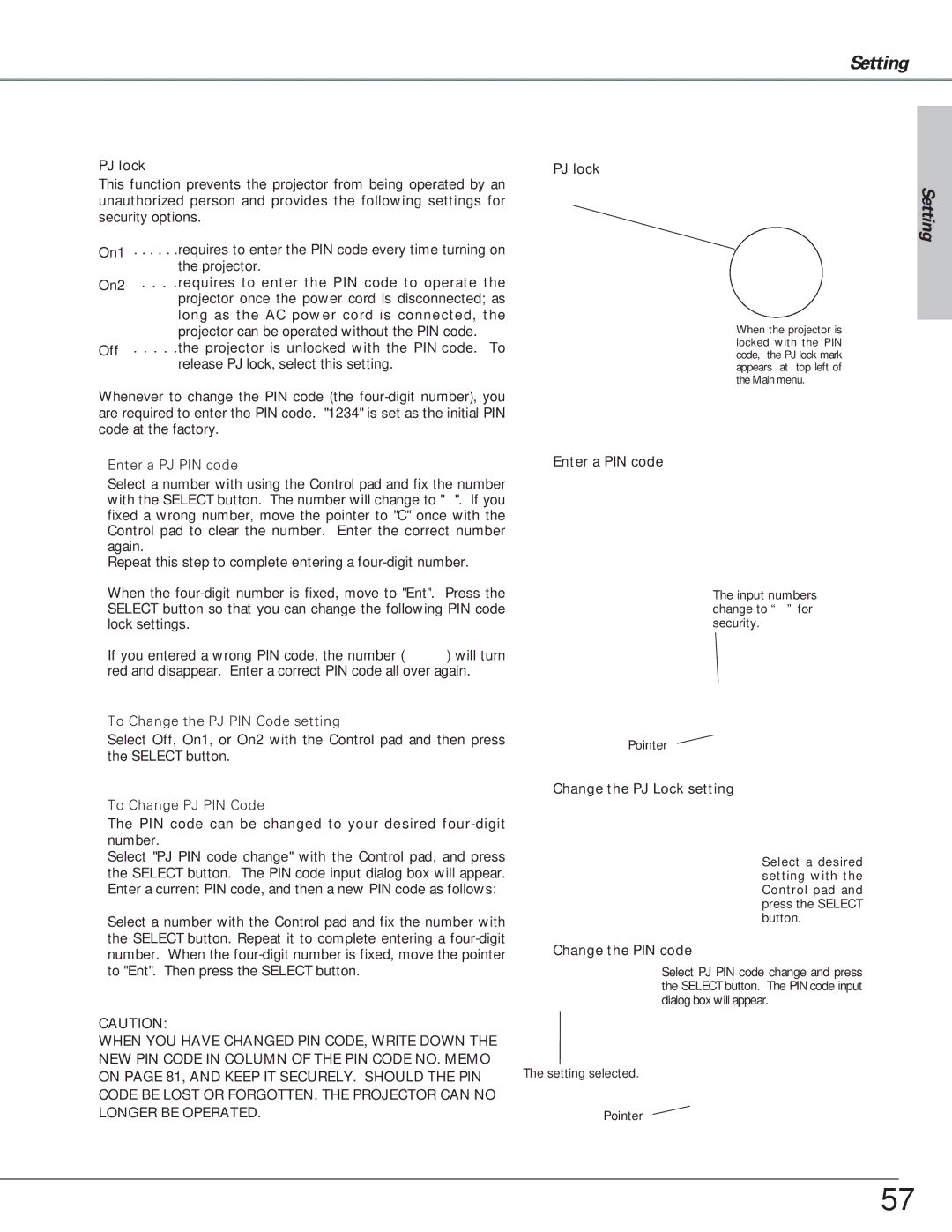 Eiki LC-SX6, LC-X6 owner manual To Change the PJ PIN Code setting, To Change PJ PIN Code 