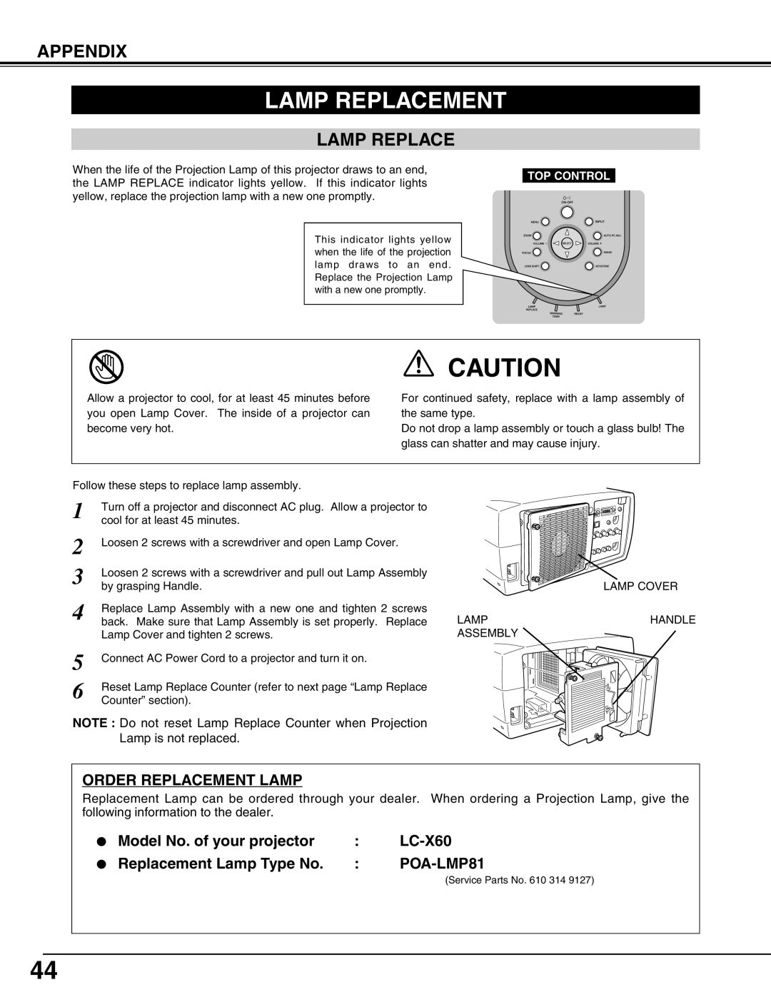 Eiki LC-X60 instruction manual Lamp Replacement 